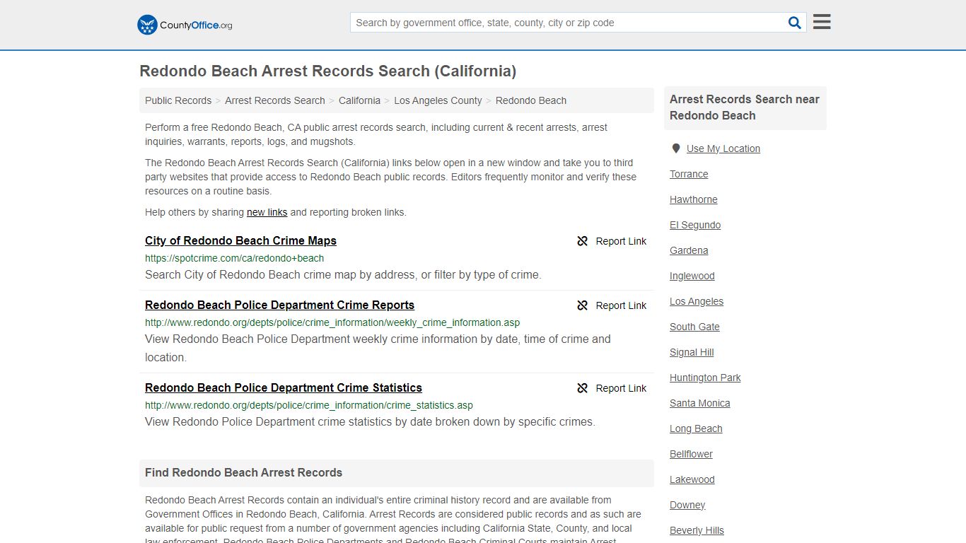 Redondo Beach Arrest Records Search (California) - County Office